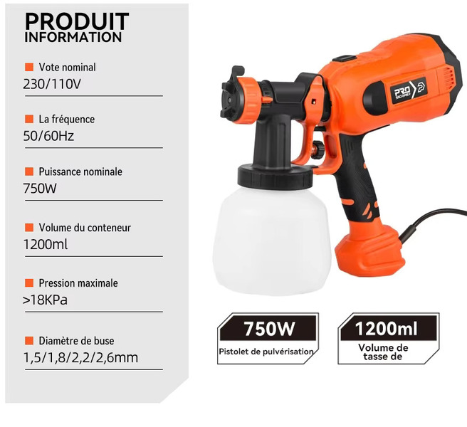 Pistola de pintura eléctrica Pro de 750W