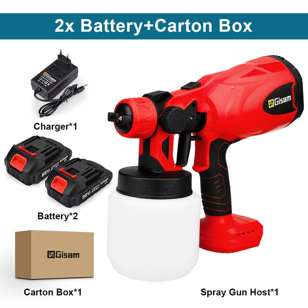 Pistola eléctrica de pintura barata con dos baterias de color rojo